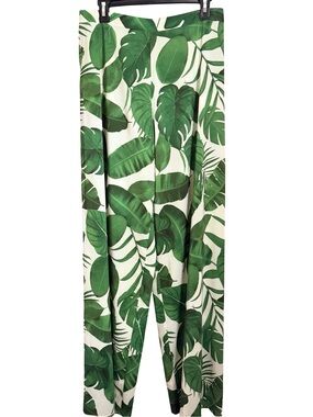 Alice + Olivia Green and White Tropical Leaf Wide leg pants